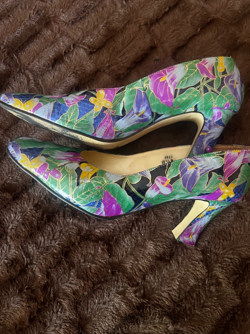 J.Renee Floral Patent Pointed Toe Pumps in Green, Purple & Yellow